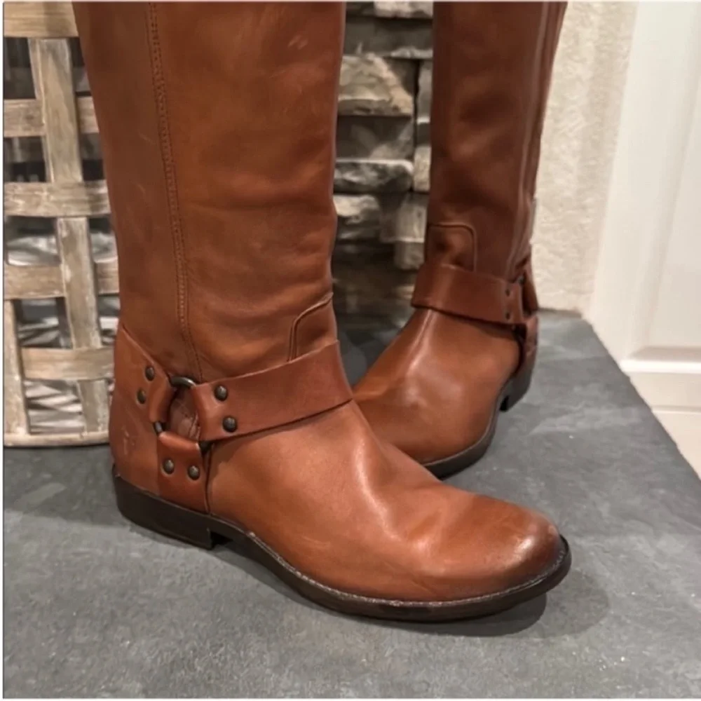 Frye Brown Leather Moto Boots